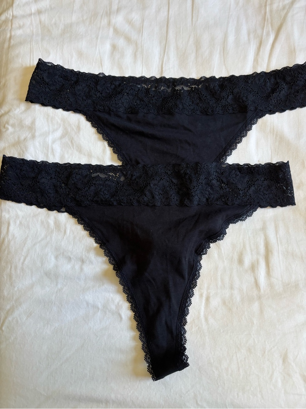Maurice’s- Black Lace-Trim Cotton Thong Panties - Pack of 2